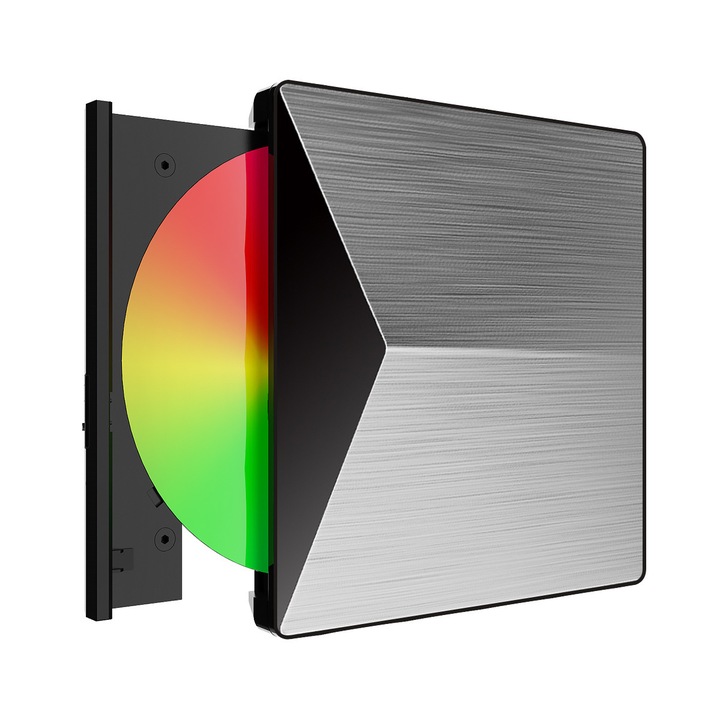 Unitate optica externa, USB 3.0, suport CD/DVD, aluminiu, portabil, argintiu