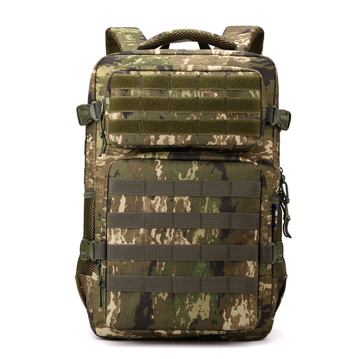 Rucsac tactic 20L, impermeabil, camuflaj verde militar, cu sistem Molle, multiple buzunare, pentru drumetii si camping