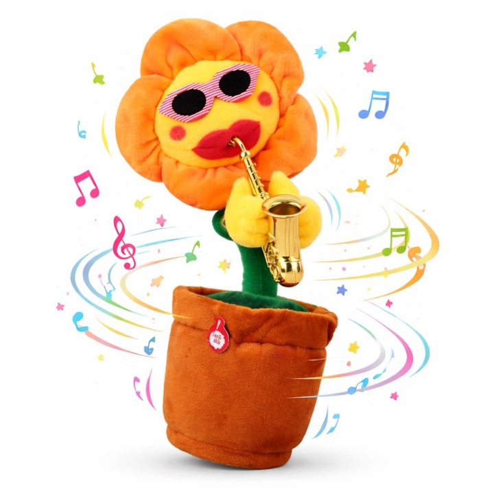 Floare Dansatoare Muzicala Copii, Jucarie Interactiva cu Sunete si Miscare, Plus in Ghiveci, Saxofon, Jucarie Educativa Bebelusi si Toddler, Stimuleaza Motricitatea si Creativitatea, Cadou Copii, Distractie Familie Interior