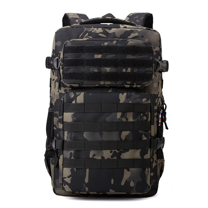 Rucsac tactic 20L, impermeabil, camuflaj maro, cu sistem Molle, multiple buzunare, pentru drumetii si camping