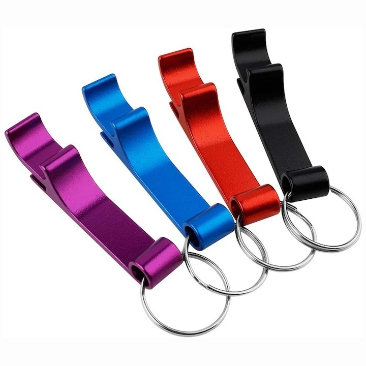 Set 4 desfacatoare sticle tip breloc aluminiu, usoare si compacte, multicolor, 6.3 x 1.2 cm