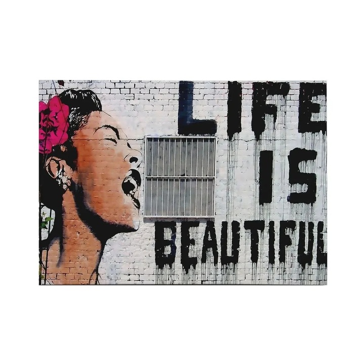 Tablou decorativ Re-Bloom, lemn/panza, multicolor, 50 x 70 cm