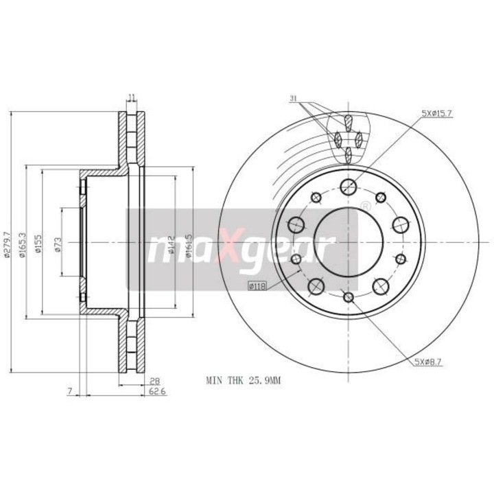 Преден спирачен диск Fiat Ducato 06- 09a23510