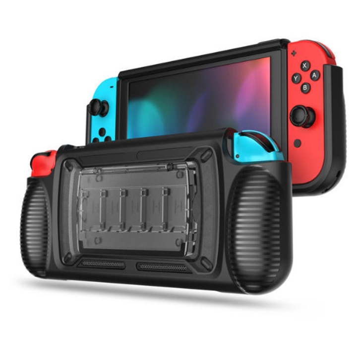 Husa controller, Carcasa de protectie pentru consola de jocuri Nintendo Switch OLED, Cu slot de card, Anti-Zgarieturi, Negru