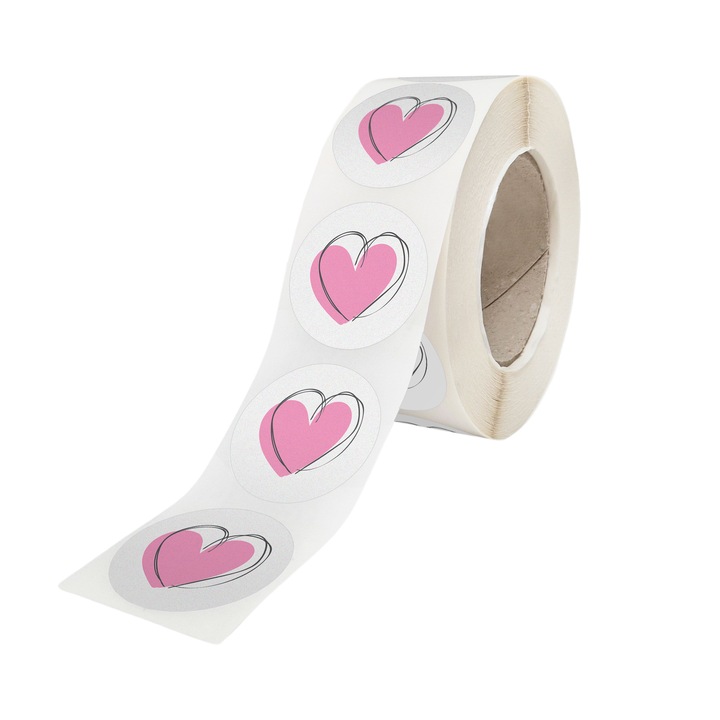 Rola 100 Stickere/Etichete autoadezive Model Love Sketchy Hearts 6B, Diametru 5cm