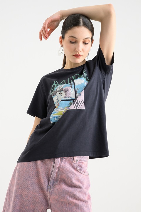 GANNI, Tricou cu imprimeu grafic, Albastru ultramarin