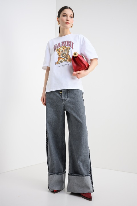 GANNI, Tricou lejer cu logo, Alb