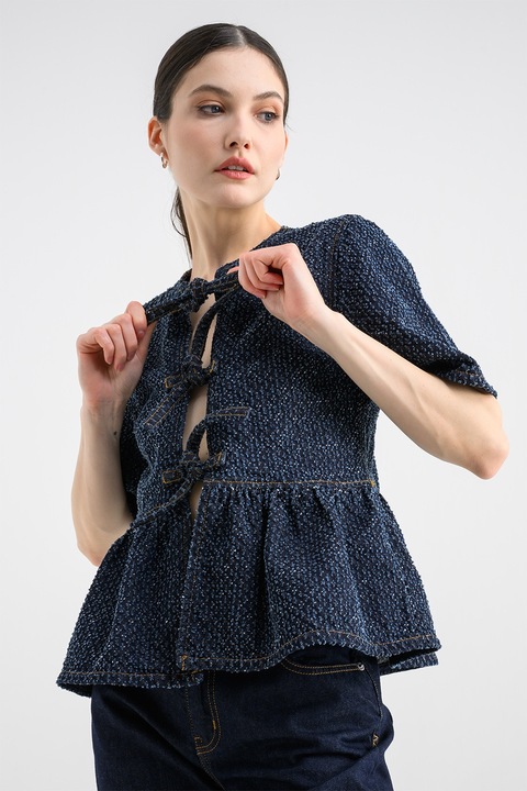 GANNI, Bluza texturata cu maneci bufante, Bleumarin