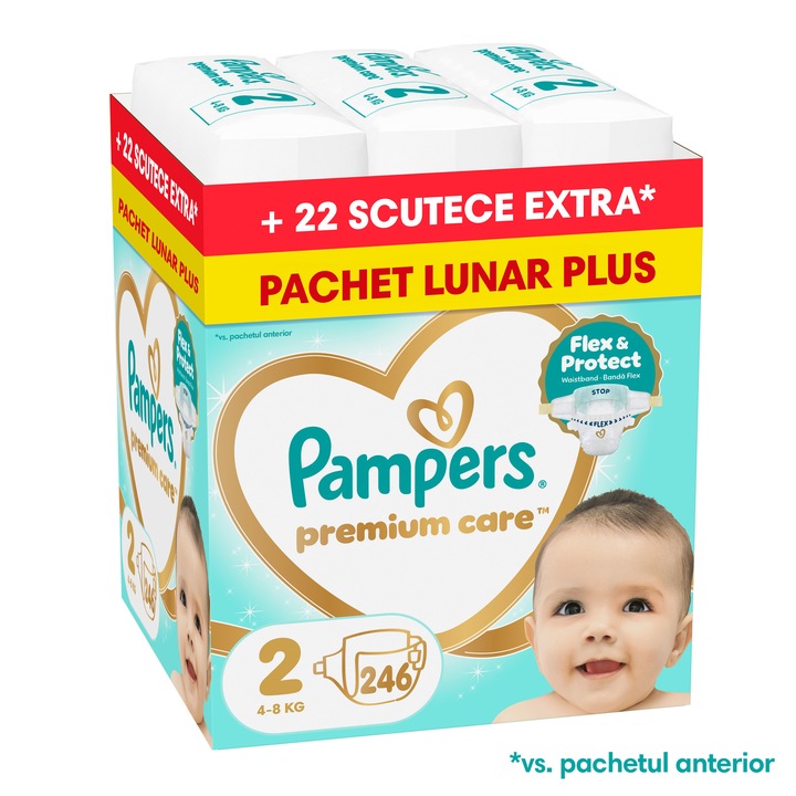 Scutece Pampers Premium Care XXL Box Marimea 2, 4kg-8kg, 246 buc