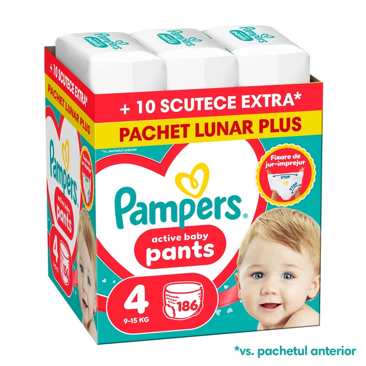 Scutece-chilotel Pampers Active Baby Pants XXL Box Marimea 4, 9k-15kg, 186 buc