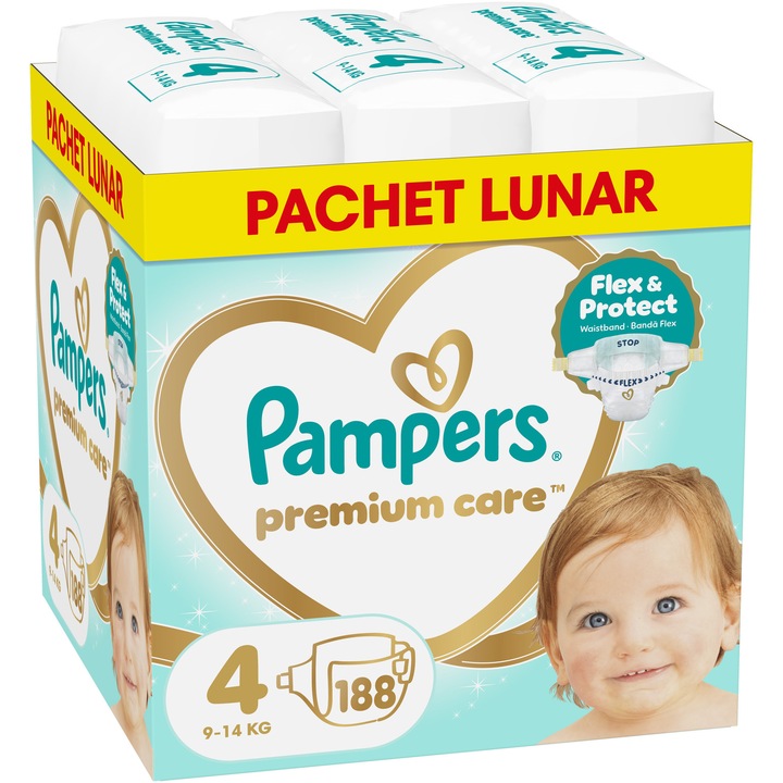 Пелени Pampers Premium Care XXL Box, Размер 4, 9 кг-14 кг, 188 броя