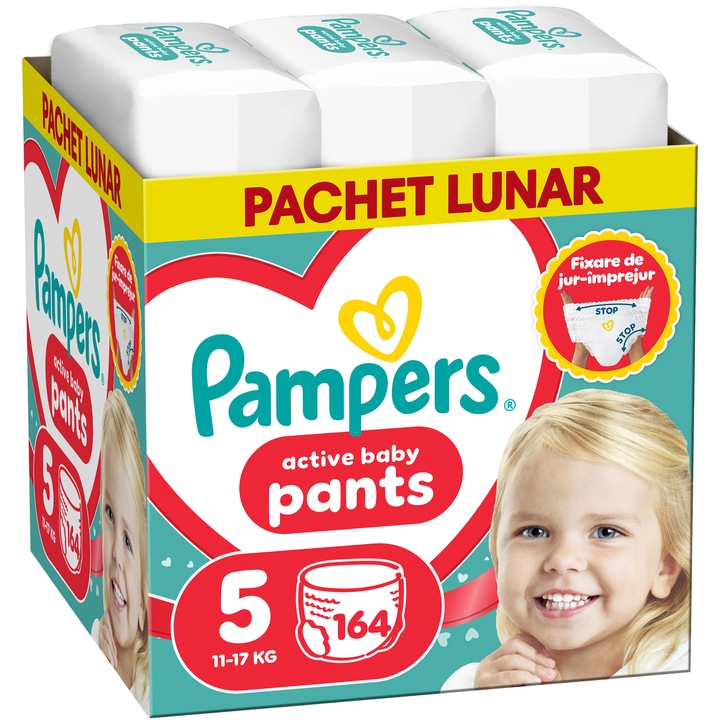 Scutece-chilotel Pampers Active Baby Pants XXL Box Marimea 5, 11kg-17kg, 164 buc