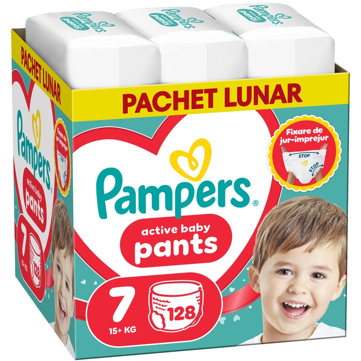 Пелени-гащички Pampers Active Baby Pants XXL Box, Размер 7, 15 кг+, 128 броя