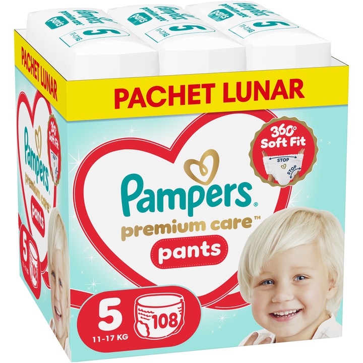 Scutece-chilotel Pampers Premium Care Pants XXL Box Marimea 5, 11kg-17kg, 108 buc