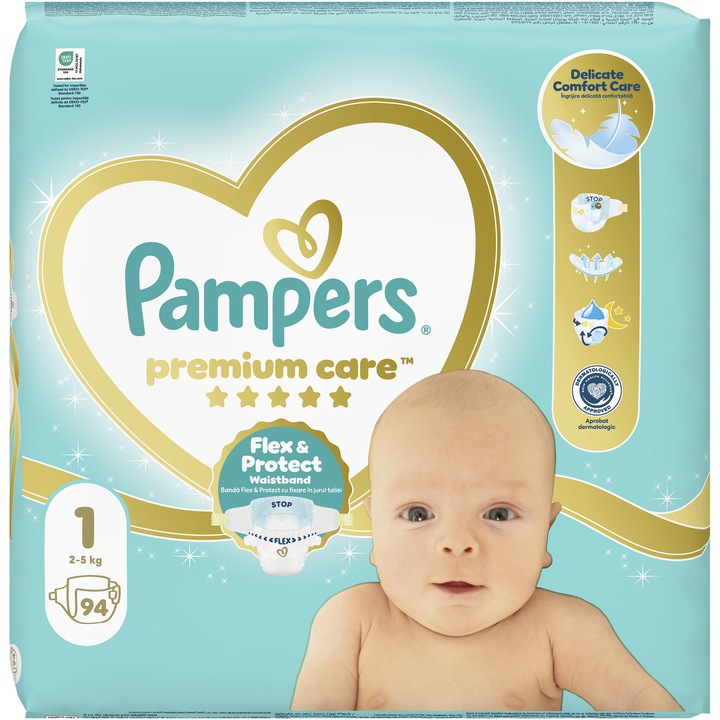 Scutece Pampers Premium Care Jumbo Pack Marimea 1, 2kg-5kg, 94 buc