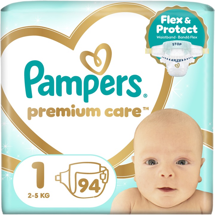 Scutece Pampers Premium Care Jumbo Pack Marimea 1, 2kg-5kg, 94 buc