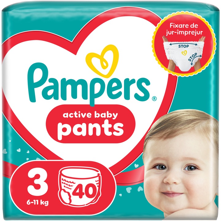 Scutece-chilotel Pampers Active Baby Pants Value Pack Marimea 3, 6-11 kg, 40 buc
