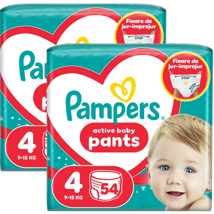 Scutece-chilotel Pampers Active Baby Pants Jumbo Pack Marimea 4, 9kg-15kg, 52 buc