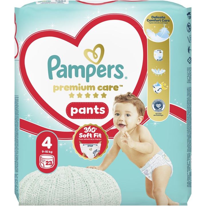 Scutece-chilotel Pampers Premium Care Pants Marimea 4, 9kg-15kg, 23 buc