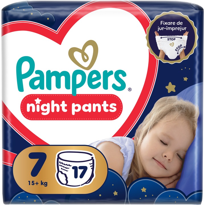 Scutece-chilotel de noapte Pampers Night Marimea 7, 15kg+, 17 buc