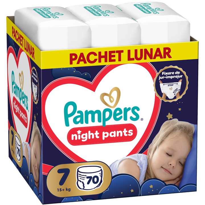 Scutece-chilotel de noapte Pampers Night Pants XXL Box Marimea 7, 15kg+, 70 buc