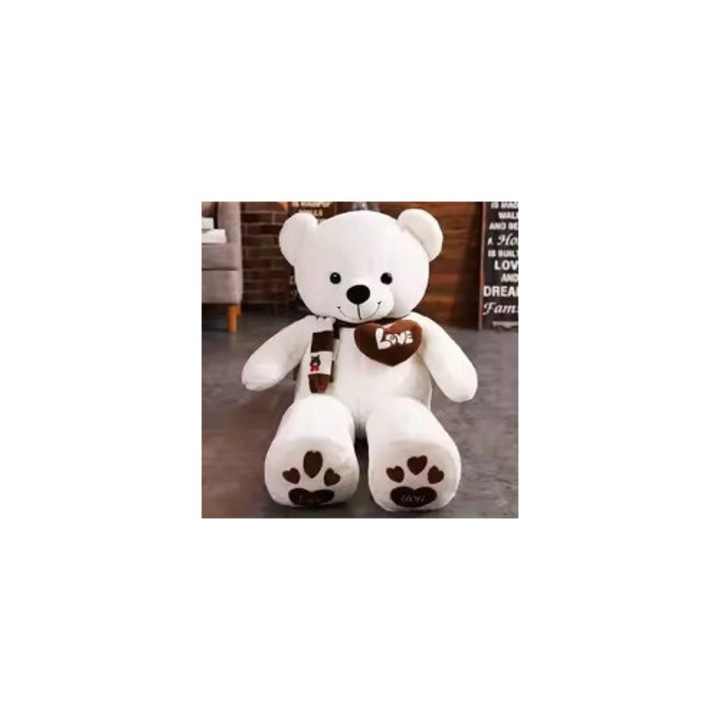 Ursulet de plus alb 80 cm cu inima LOVE, jucarie de plus, ideal pentru cadou