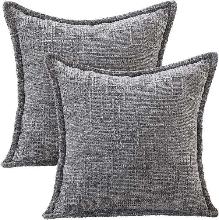 Set 2 fete de perna decorative Artoid Mode, 45 x 45 cm, aspect tip in, material poliester, inchidere cu fermoar, pentru canapea si dormitor, culoare Gri inchis