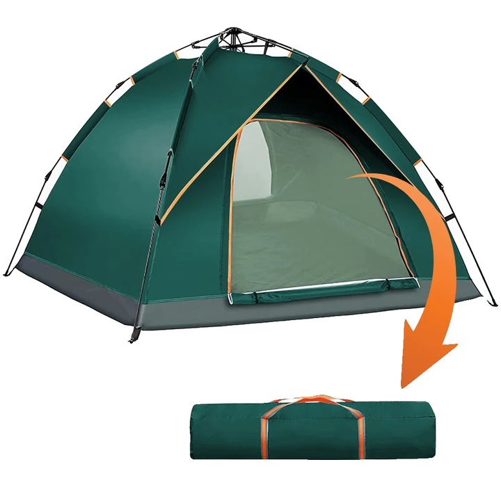 Cort camping, 210D Oxford, 210x200x135cm, capacitate 3-4 persoane, structura un dormitor, material stalpi: fibra de sticla