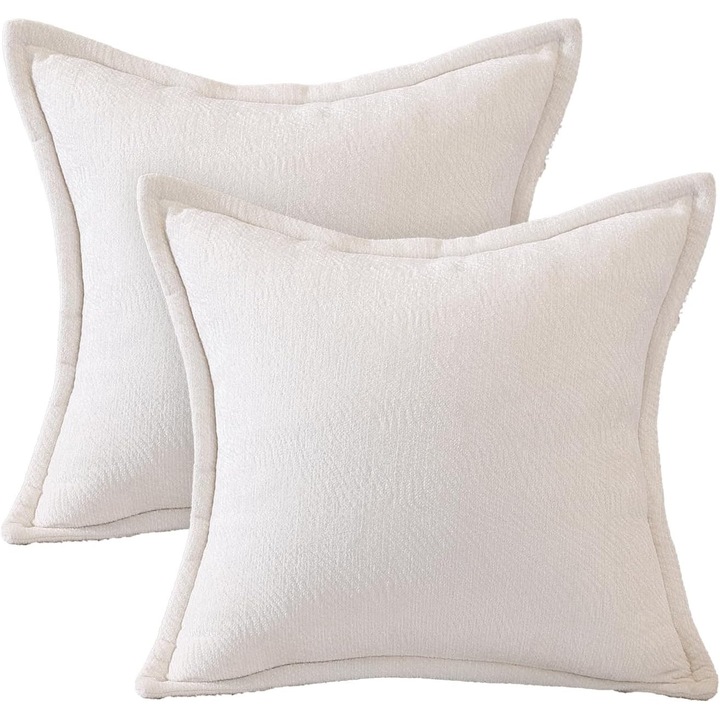 Set 2 fete de perna decorative Artoid Mode, 45 x 45 cm, material poliester, inchidere cu fermoar, pentru canapea si dormitor, culoare Alb