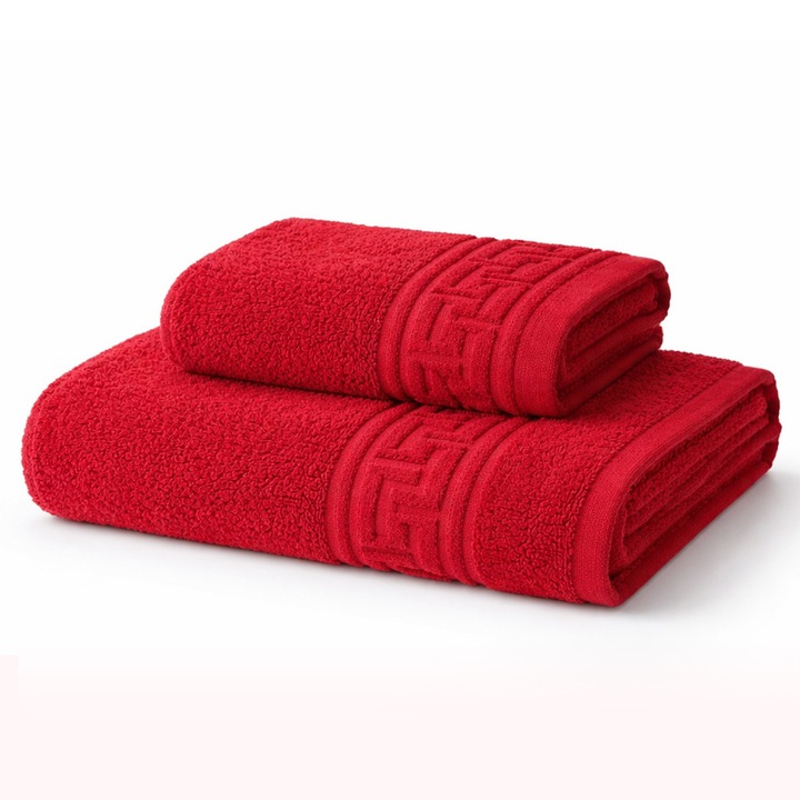 Set 2 Prosoape 100% Bumbac, Modis, 500 gr/mp, 70x130 cm + 50x80 cm, Absorbante, Rosu