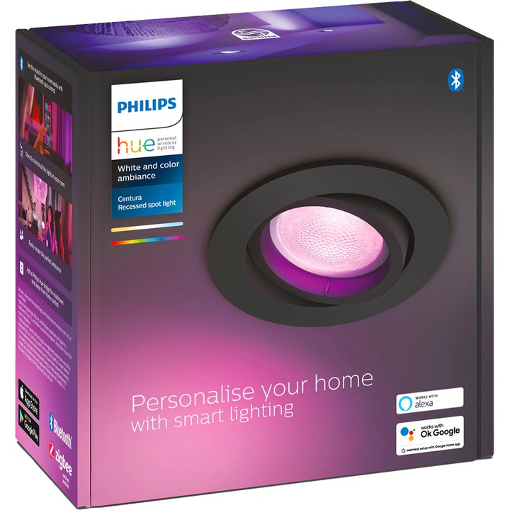 Spot LED Smart PHILIPS Hue Centura, 5.7W, 350lm, Wi-Fi, negru