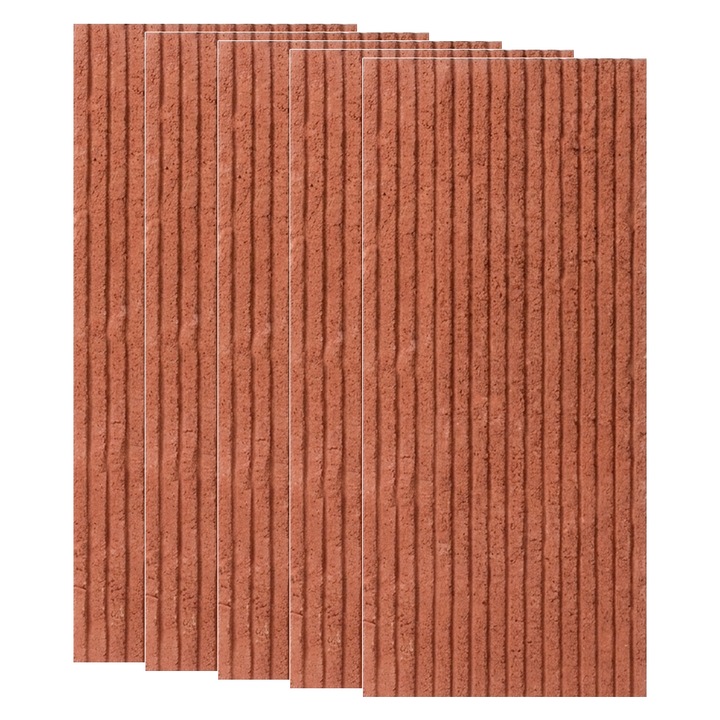 Комплект 5 x Декоративни Панели от Фиброцимент с Текстура NEXTLY, Soft Stone Skin, Модел Канелиран/Набразден/Линеен, Каменни Плочи за Стена, Интериор/Екстериор, 4-6мм дебелина, 3.6кв.м покритие, 60x120 см, керемидено червено