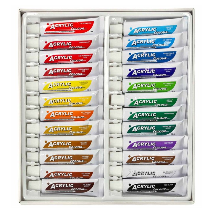 Многоцветни акрилни бои за художници 24 туби