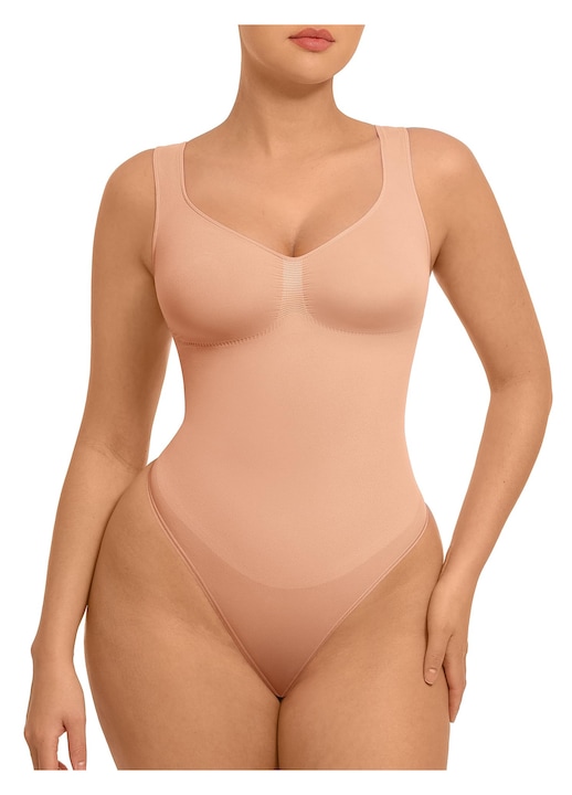 Body modelator dama fara cusaturi cu control abdomen, crem, marimea S