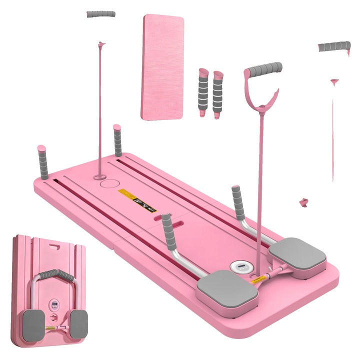 Placa de fitness pliabila, tehnologie de rebound automata, roz, dimensiuni compacte