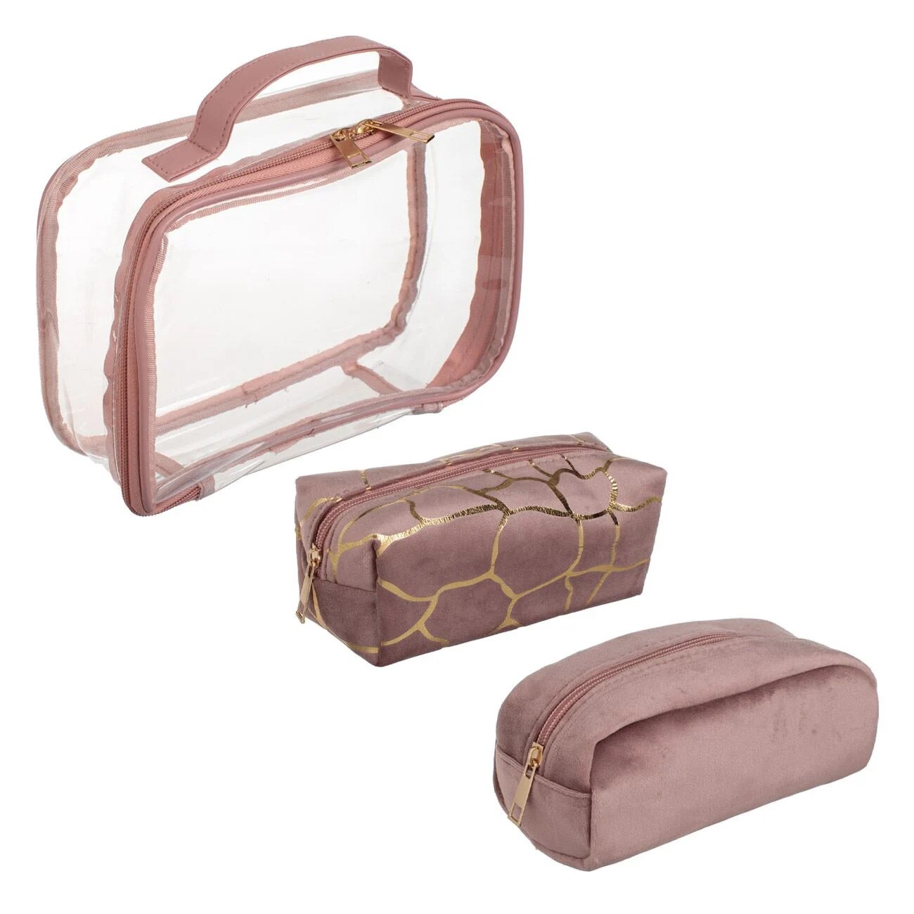 Portfard cosmetic, longziming, set 11 bucati, roz, 22x16x12.5cm