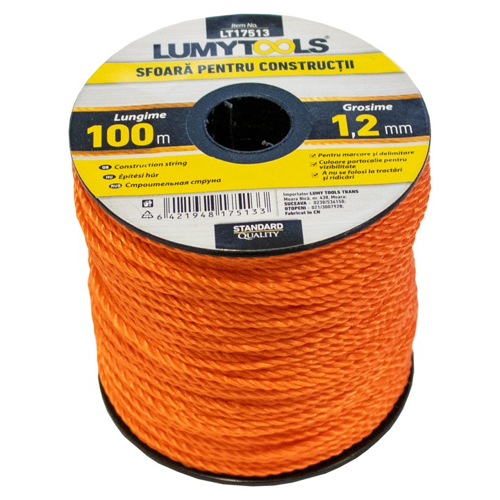Sfoara pentru constructii, din polipropilena, Lumytools LT17513, 100 m, 1.2 mm