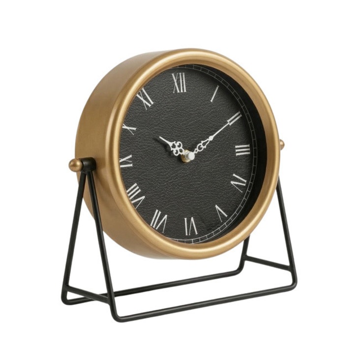 Arany asztali óra fém tartón KORA, Ø 21 cm