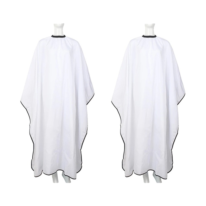 Set 2 Piese Pelerina Frizerie Alba, Material Impermeabil, Ajustare Universala
