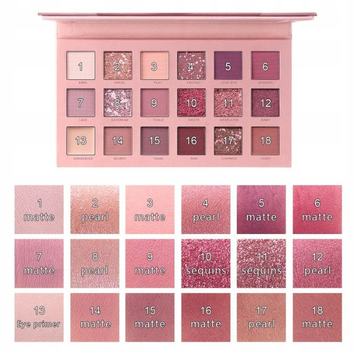 Set paletă farduri de ochi SHOPII, 18 culori, oglindă elegantă, multicolor