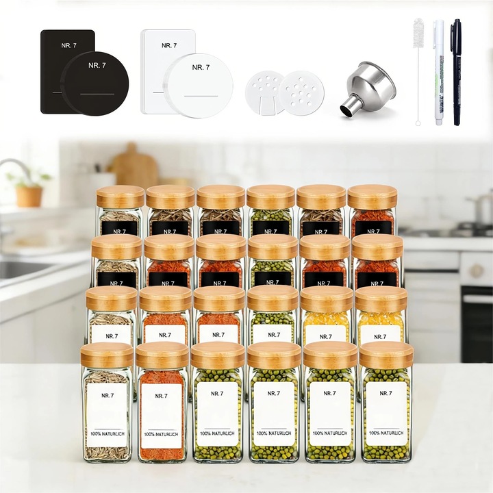 Комплект 24 буркана, За подправки, Прозрачен