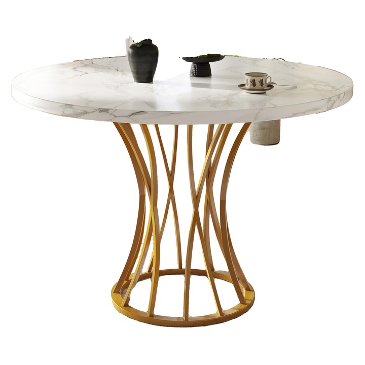 Masa de dining, design modern, constructie solida, aurie, 80x80x76cm