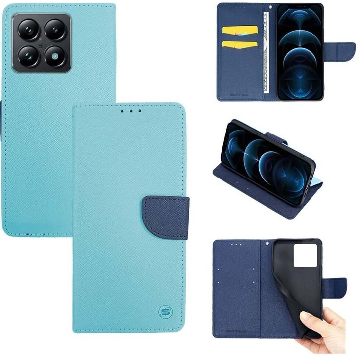 Husa telefon Trend Book Sonique, 2 compartimente pentru carduri, 1 compartiment mare pentru documente, multicolor, pentru Xiaomi 14T Pro