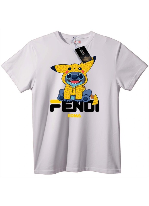 Tricou Stitch Fendi Roma, Alb