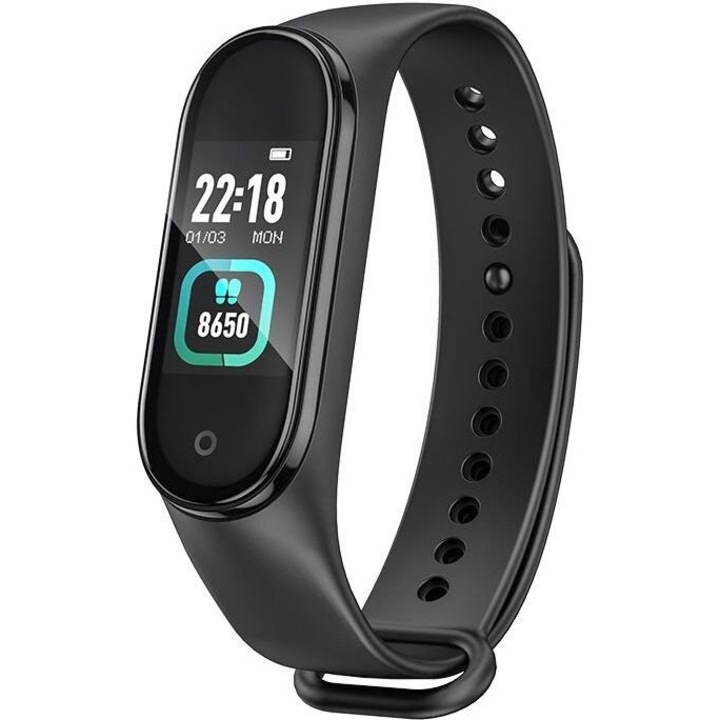 Bratara fitness Hoco GA08, monitorizare ritm cardiac, temperatura, presiune arteriala, neagra, set complet