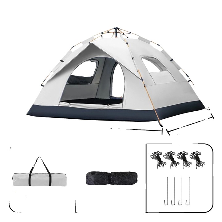 Cort camping, L22, montare automata, interior spatios, pentru 2 persoane, 201T poliester, 4 sezoane