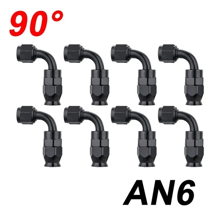 Set 8Pcs furtunuri AN6 90, PTFE, otel inoxidabil, negru, 8.13x11.92mm