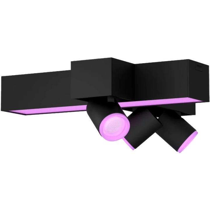 Plafoniera Philips Hue RGB, 3 spoturi, 25W, 2810lm, Negru