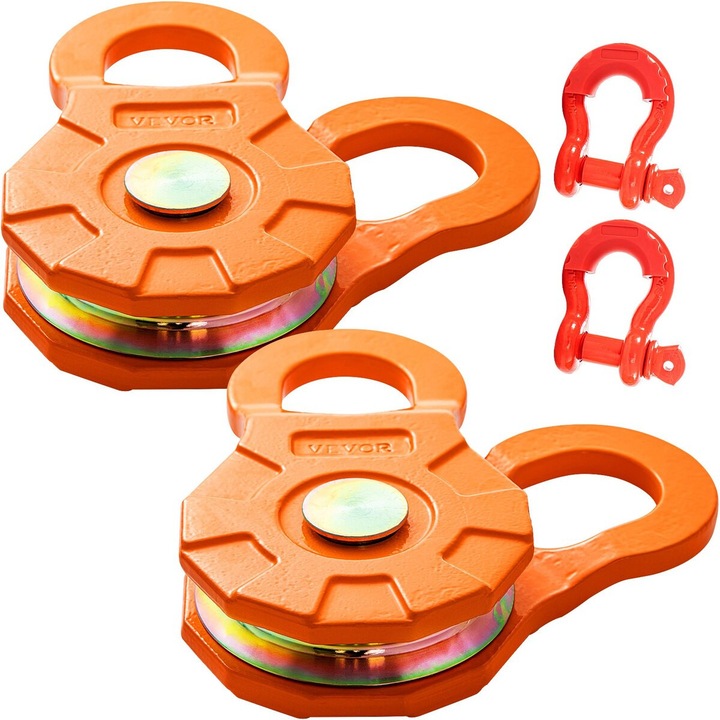 Sistem de tractare VEVOR Snatch Block 11T, 2 pachete, capacitate maxima 11T, culoare galbena, dimensiuni 19.33x11.25x4.12cm