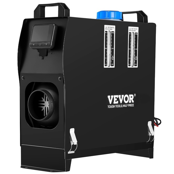 VEVOR 8KW légfűtő, dízel fűtés teherautókhoz, alumínium konstrukció, LCD vezérlés, méretek 41x25x31cm